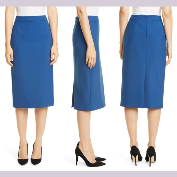NWT $248 Boss Hugo Boss [ 4 US‎ ] Vinoa Ponte Pencil Skirt in Pilot Blue - Picture 1 of 15